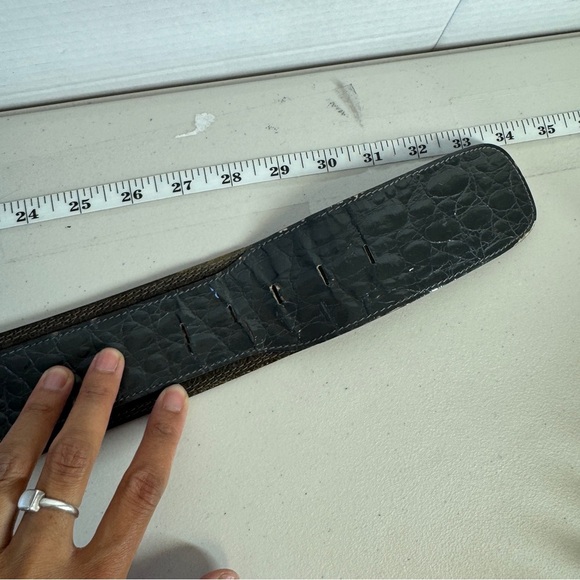 Vintage Doppia Vita Brown Wide Textured Embossed Leather Triple Ring Belt - Picture 13 of 15